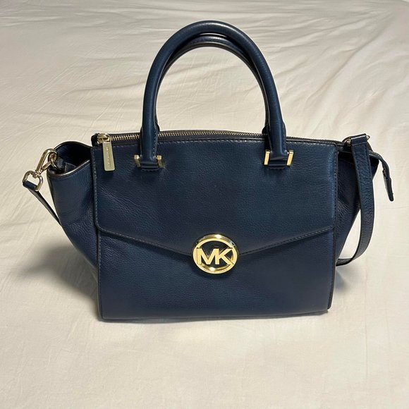 Michael Kors Hudson | Large Leather Satchel Shoulder Bag | Navy Blue - Picture 2 of 13